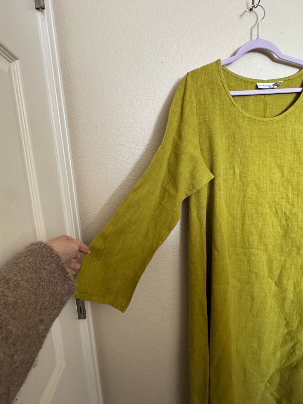 Bryn Walker Linen Linus Midi Dress Sz L in Lime Green Lagenlook Natural Fiber - Picture 3 of 8